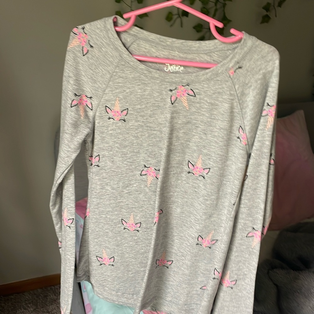 Grey unicorn long sleeve shirt for girls